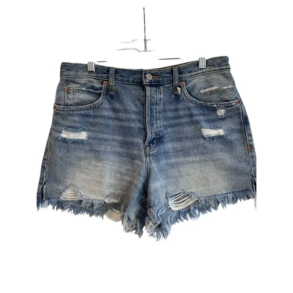We The Free Distressed Studded Denim Shorts High Rise Cutoff Blue Size 29 Cotton